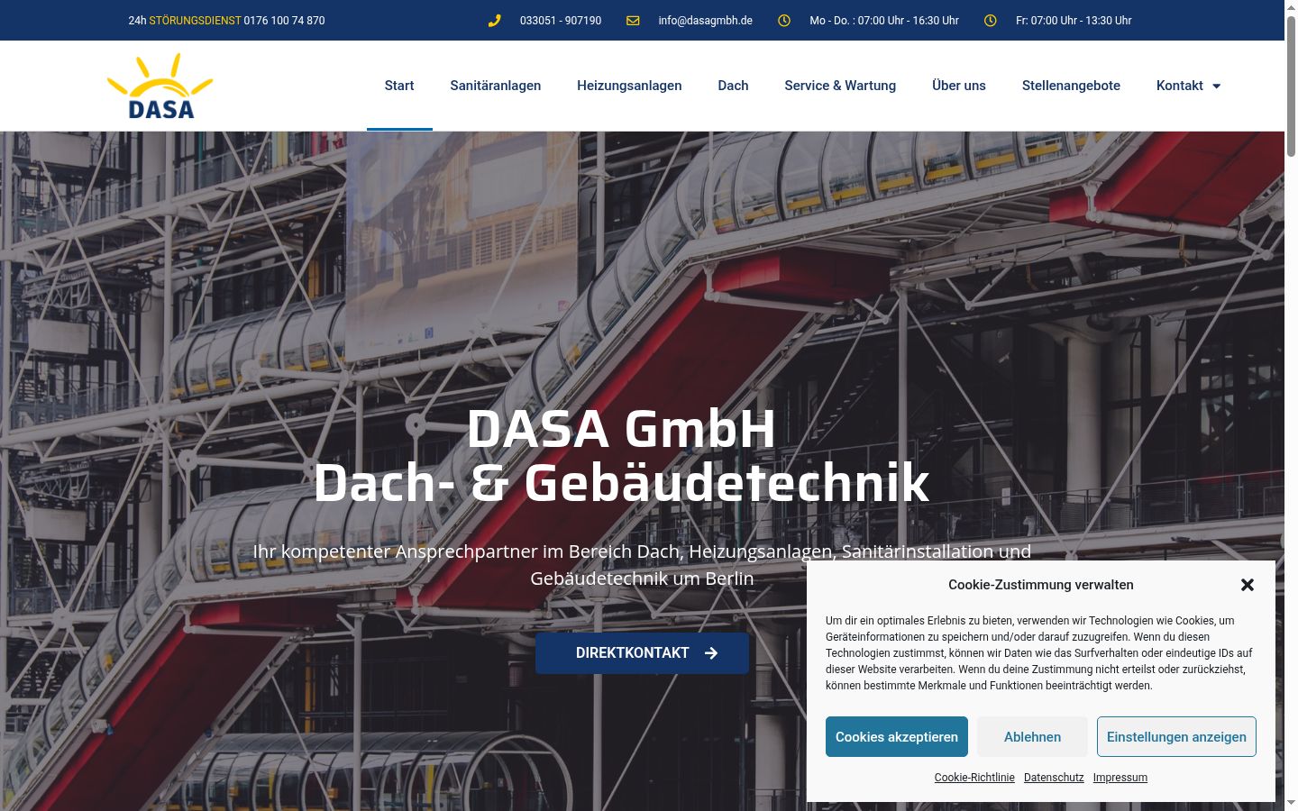 Screenshot des Einwilligungsbanners vor jeglicher Interaktion