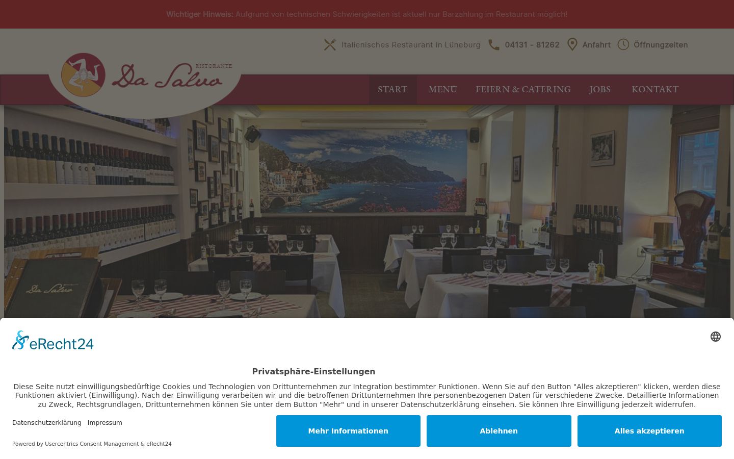 Screenshot des Einwilligungsbanners vor jeglicher Interaktion