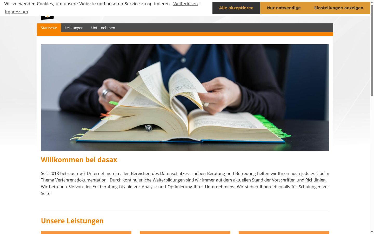Screenshot des Einwilligungsbanners vor jeglicher Interaktion