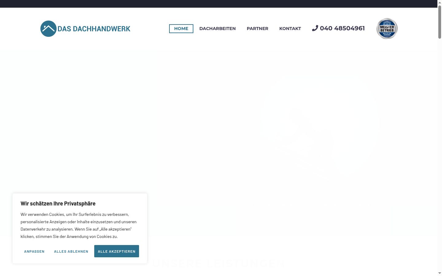 Screenshot des Einwilligungsbanners vor jeglicher Interaktion