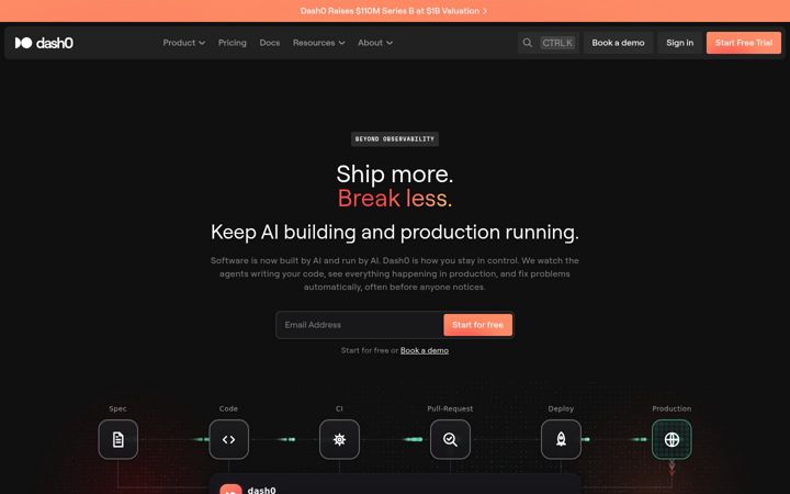 Ekrano kopija dash0.com