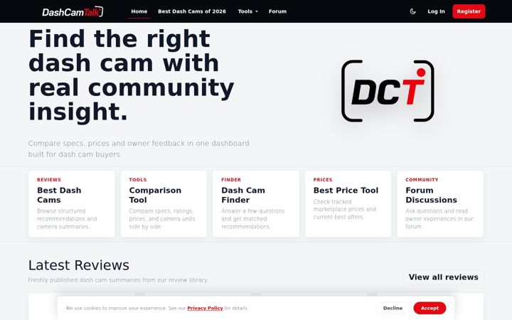 Screenshot von dashcamtalk.com
