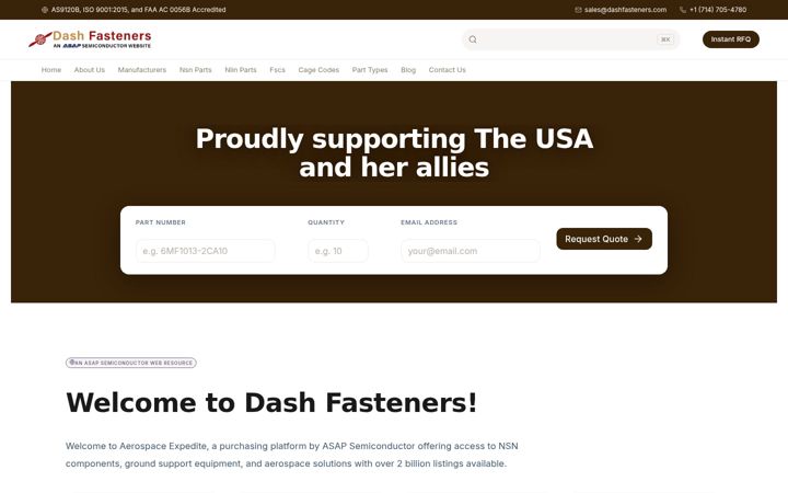 Screenshot stránky dashfasteners.com