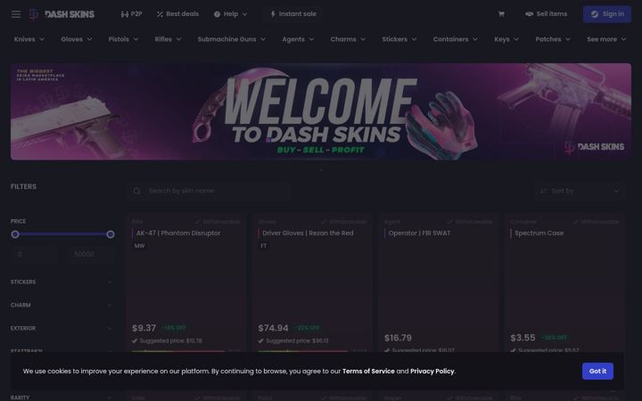 Екранна снимка на dashskins.com.br