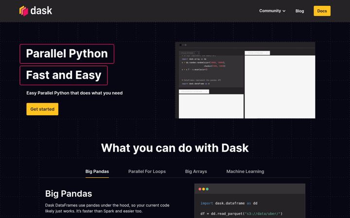 Screenshot of dask.org