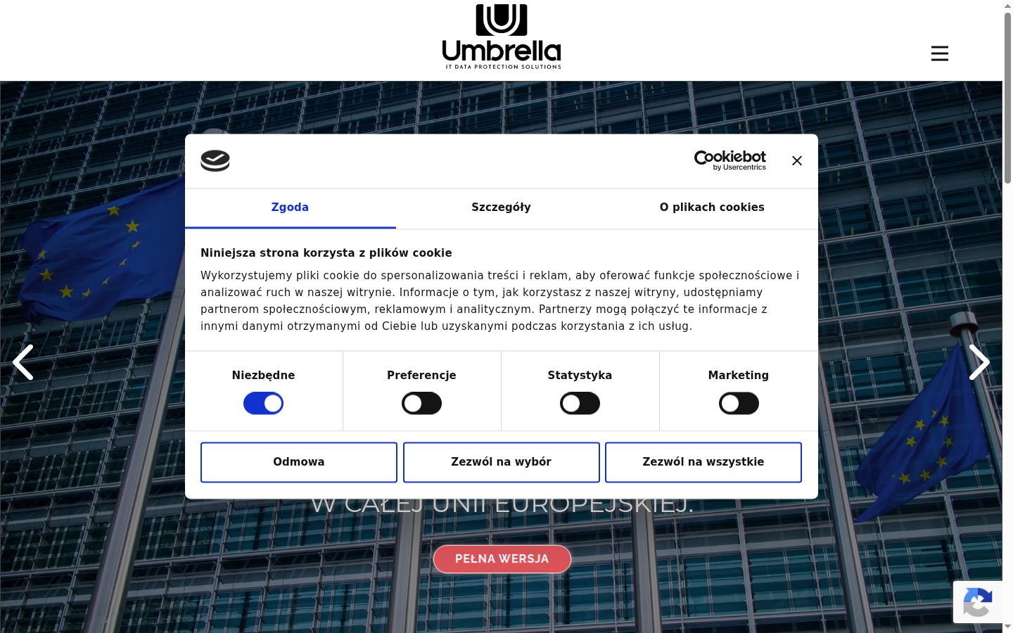 Zrzut ekranu banera zgody wyświetlanego przed jakąkolwiek interakcją