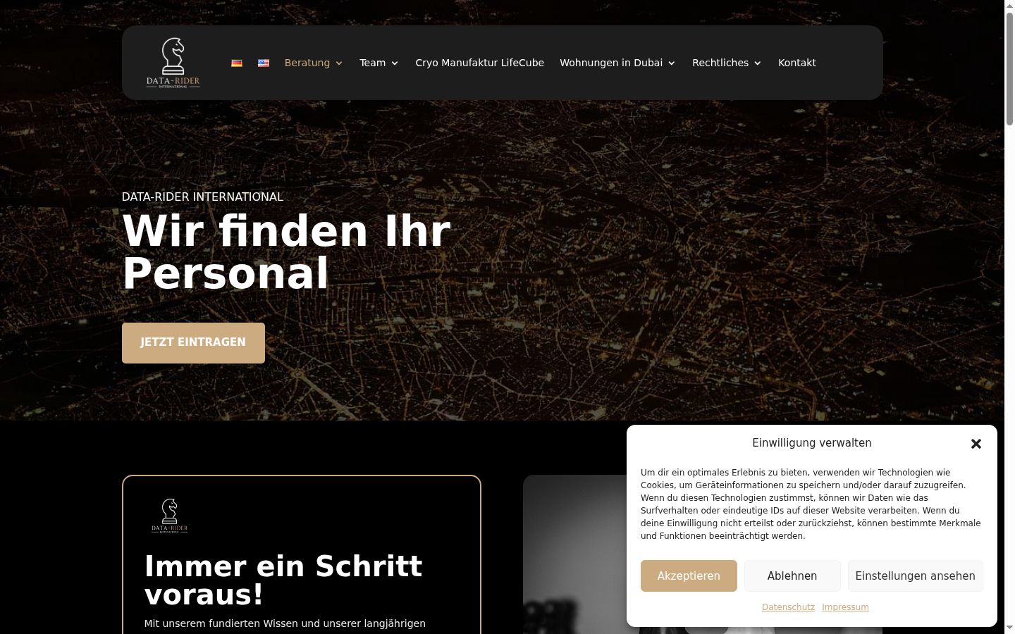 Screenshot des Einwilligungsbanners vor jeglicher Interaktion