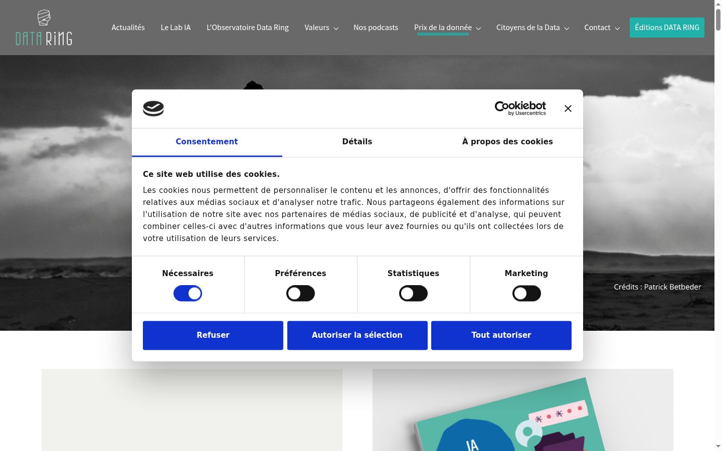 Captura de pantalla del banner de consentimiento mostrado antes de cualquier interacción