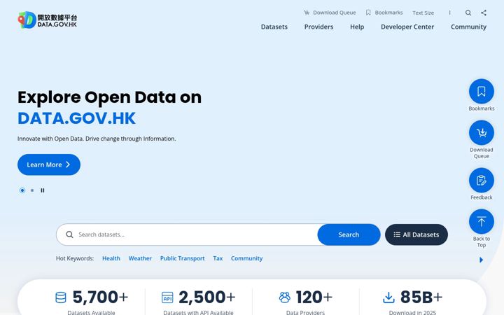Screenshot of data.gov.hk