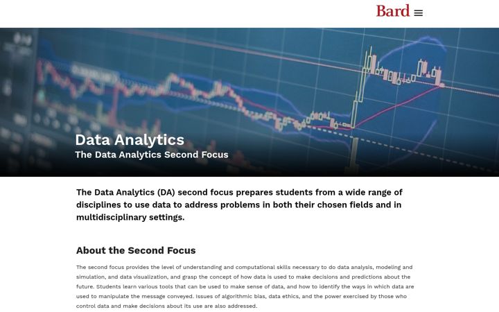 Skjermbilde av dataanalytics.bard.edu