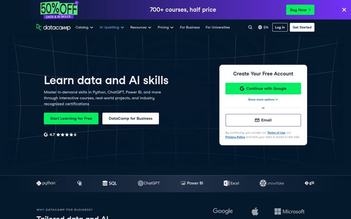 Kuvakaappaus sivustosta datacamp.com