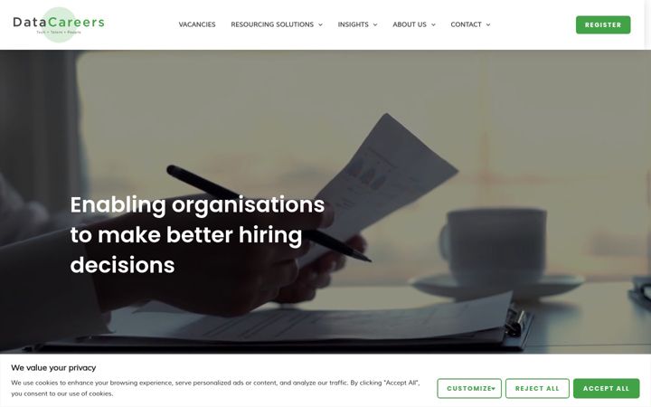 Screenshot of datacareers.co.uk
