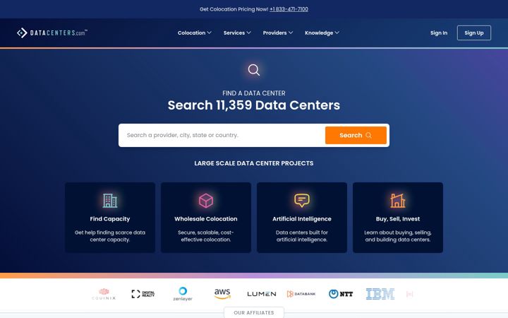 Snimka zaslona za datacenters.com