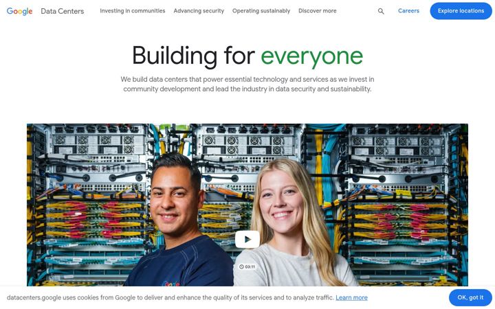 Capture d'écran de datacenters.google