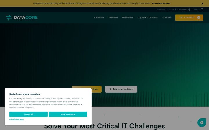 Screenshot of datacore.com