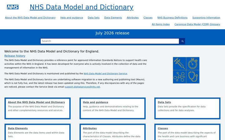 Screenshot ta' datadictionary.nhs.uk