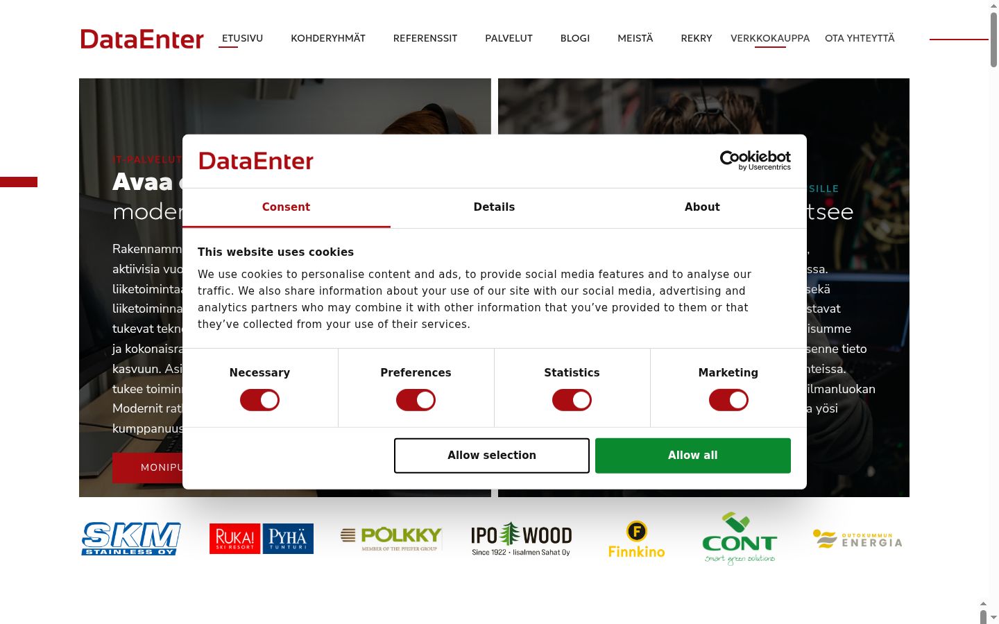 Screenshot del banner di consenso mostrato prima di qualsiasi interazione