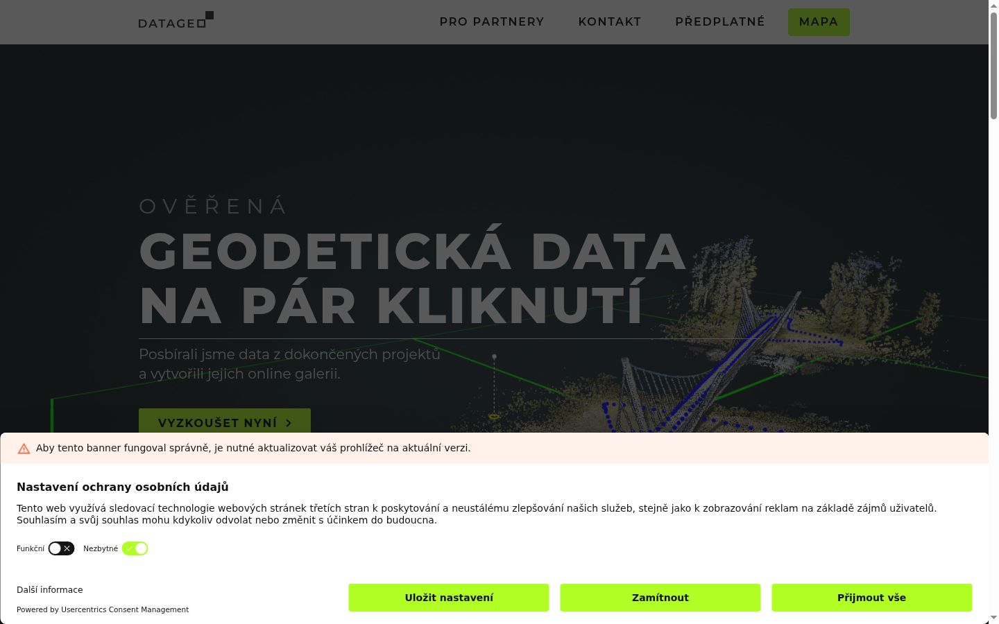 Skærmbillede af samtykkebanneret, som det blev vist før nogen interaktion