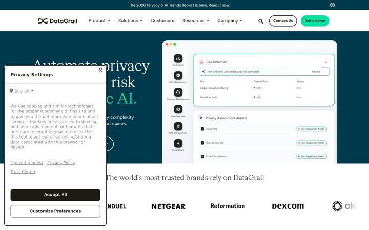 Kuvakaappaus sivustosta datagrail.io