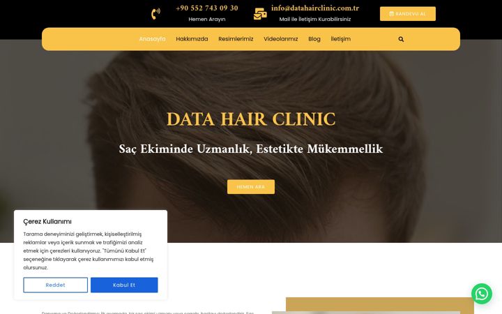 Snímek obrazovky datahairclinic.com.tr