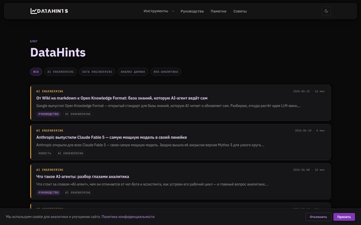 Screenshot ta' datahints.ru