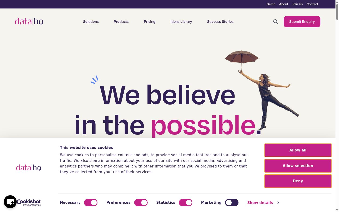 Screenshot of the consent banner shown before any interaction