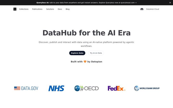 Screenshot of datahub.io