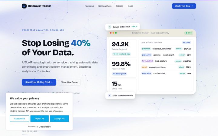 Screenshot of datalayer-tracker.com