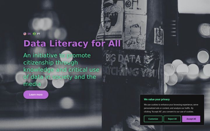 Screenshot of dataliteracyforall.org