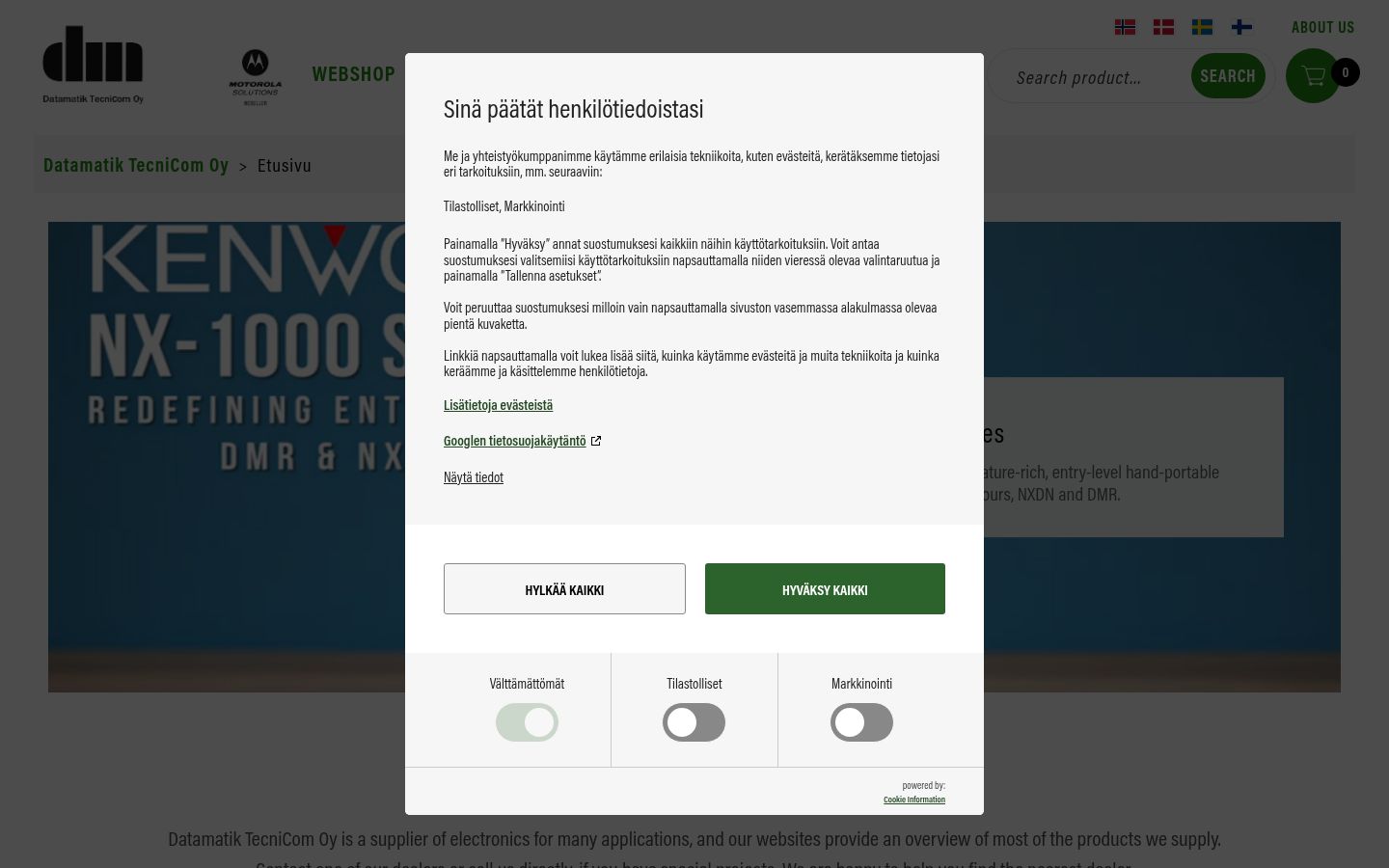 Snímek obrazovky baneru souhlasu zobrazeného před jakoukoli interakcí