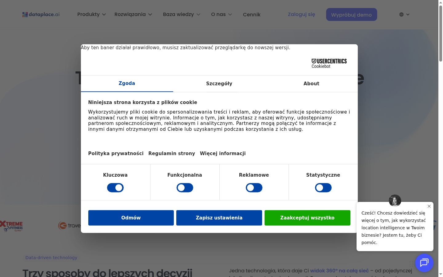 Captură de ecran a bannerului de consimțământ afișat înainte de orice interacțiune