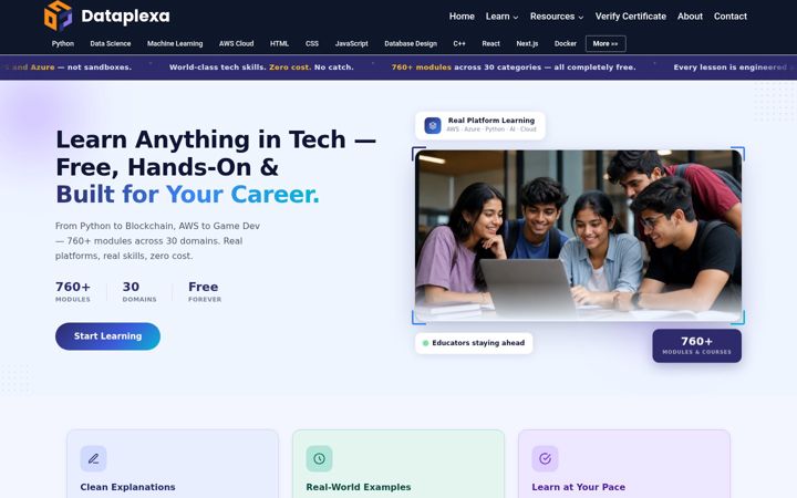 Screenshot of dataplexa.com