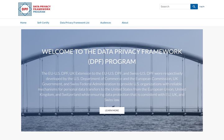 Snimka zaslona za dataprivacyframework.gov