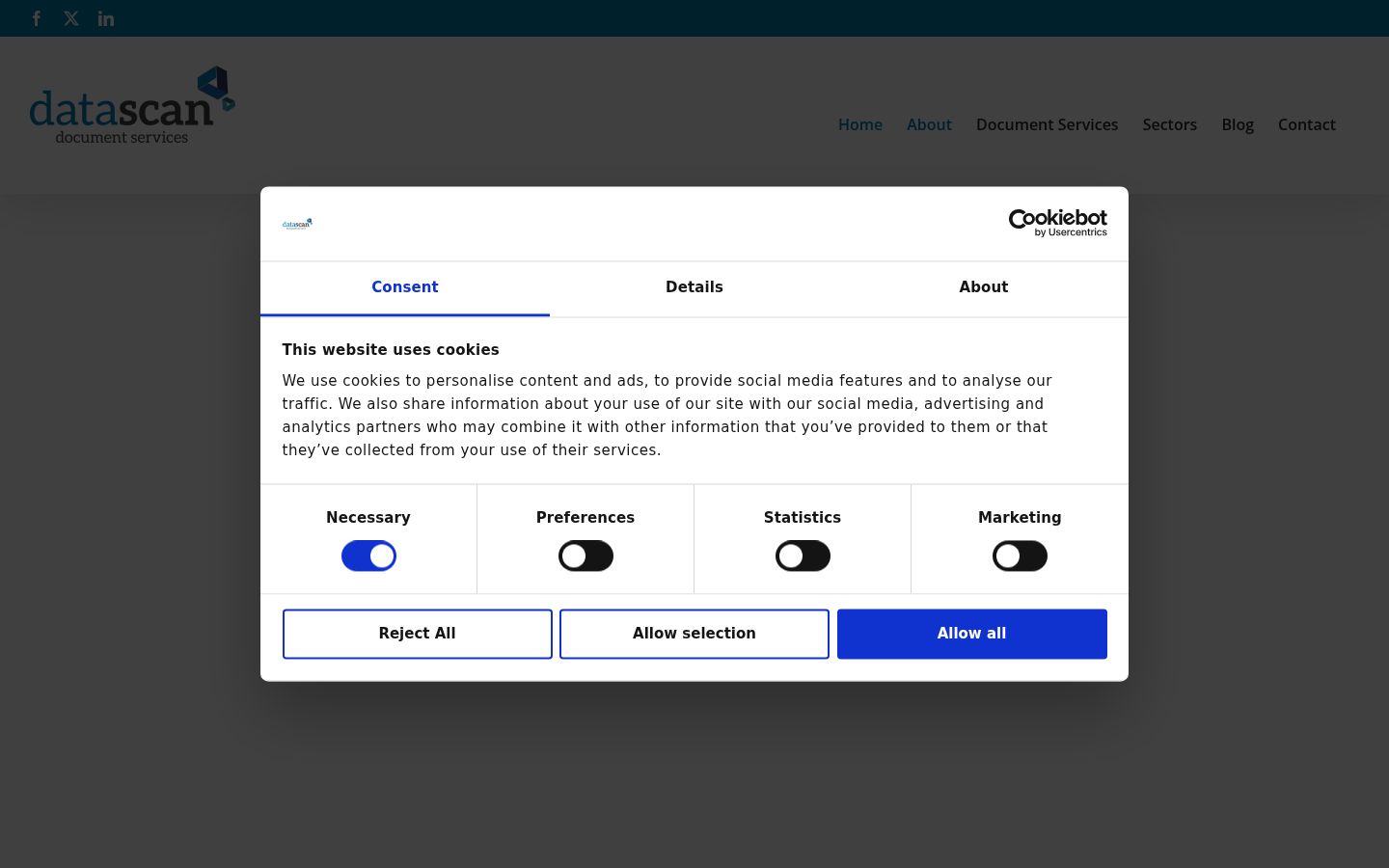 Screenshot del banner di consenso mostrato prima di qualsiasi interazione