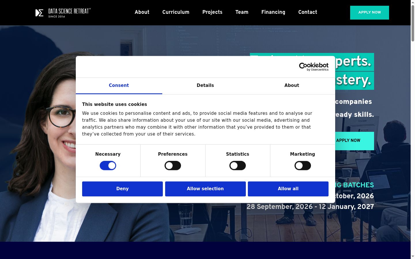 Screenshot del banner di consenso mostrato prima di qualsiasi interazione