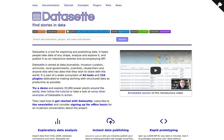 Screenshot von datasette.io