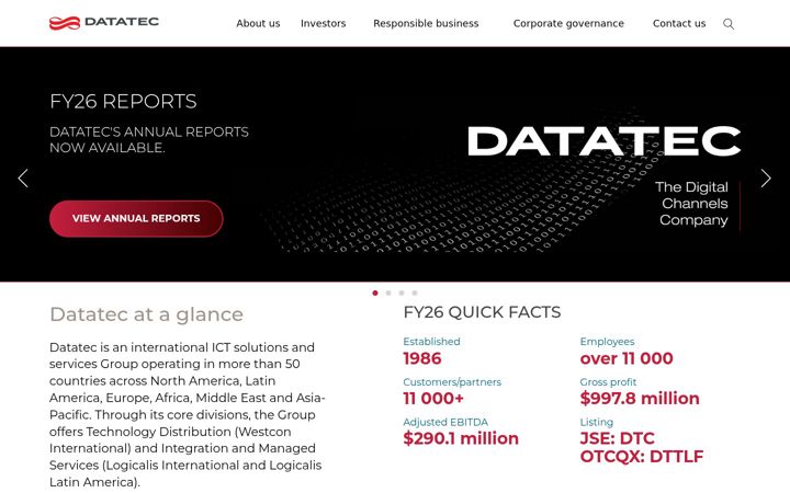 Snímek obrazovky datatec.co.za