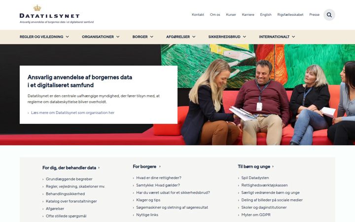 Captură de ecran a datatilsynet.dk
