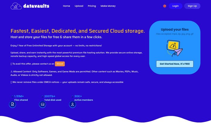 Screenshot von datavaults.co