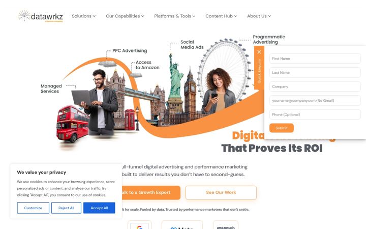 Screenshot of datawrkz.com