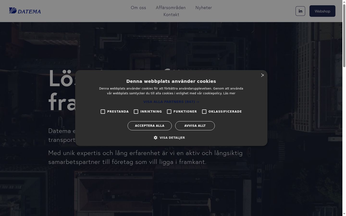Screenshot del banner di consenso mostrato prima di qualsiasi interazione
