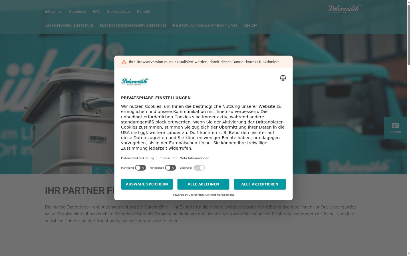 Screenshot of the consent banner shown before any interaction