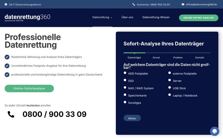 Screenshot stránky datenrettung360.de