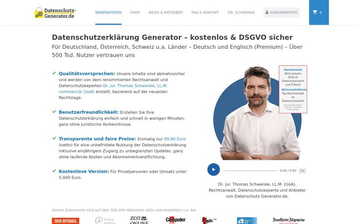 Screenshot van datenschutz-generator.de