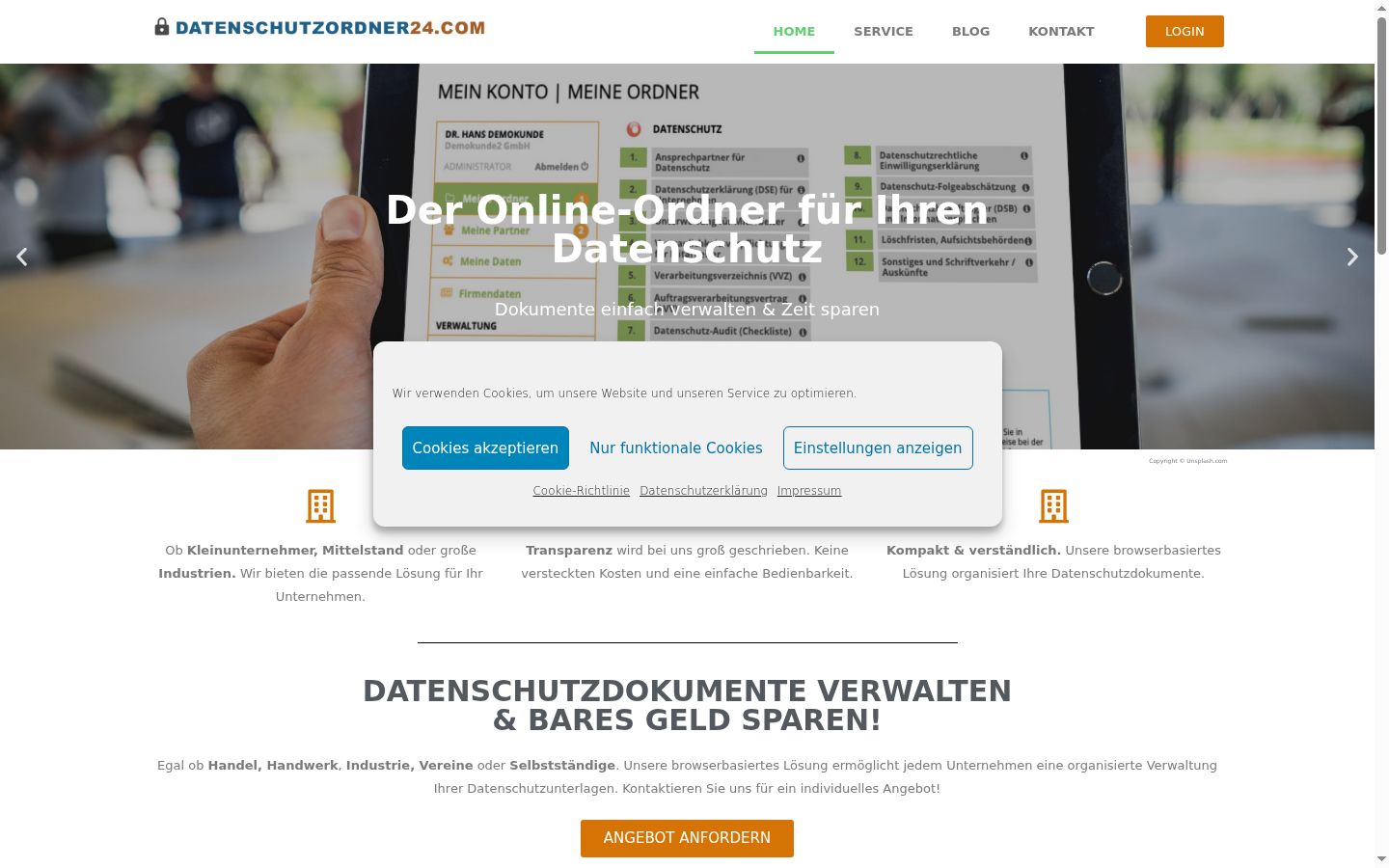 Screenshot des Einwilligungsbanners vor jeglicher Interaktion