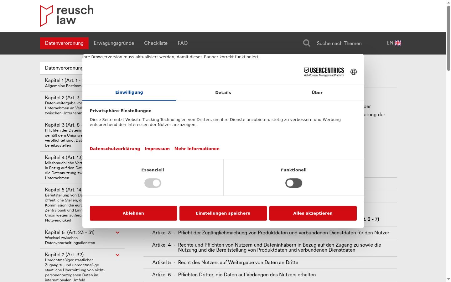Screenshot tal-banner tal-kunsens muri qabel kwalunkwe interazzjoni