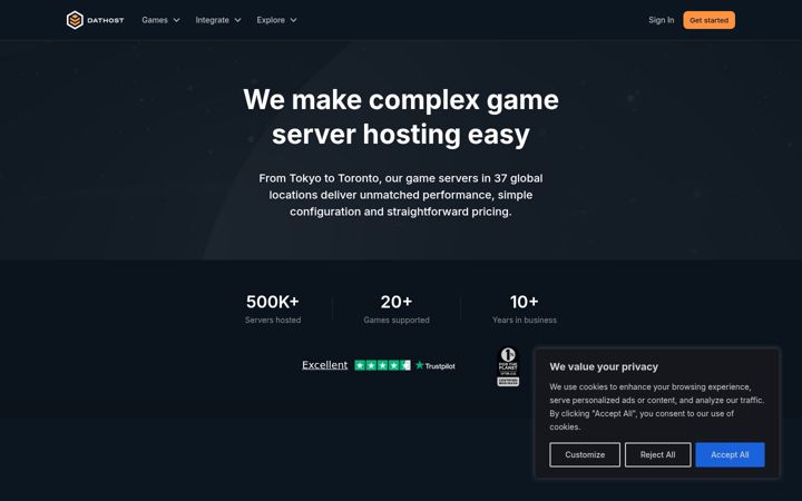 Screenshot of dathost.net