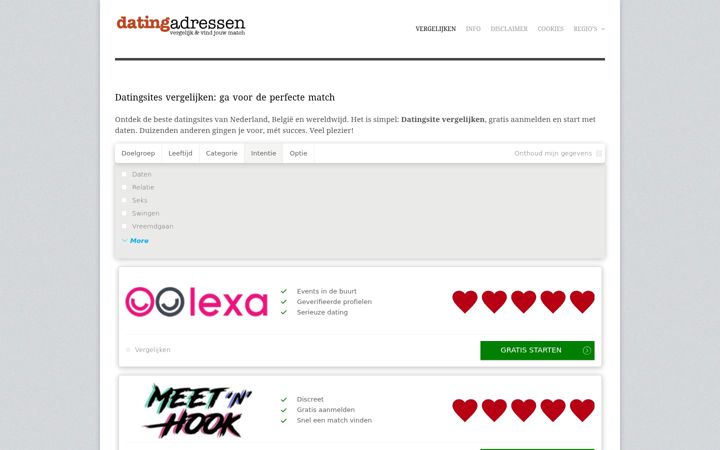 Screenshot van datingadressen.nl