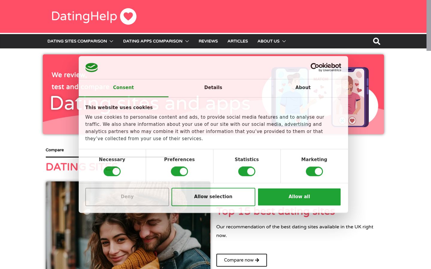Screenshot del banner di consenso mostrato prima di qualsiasi interazione