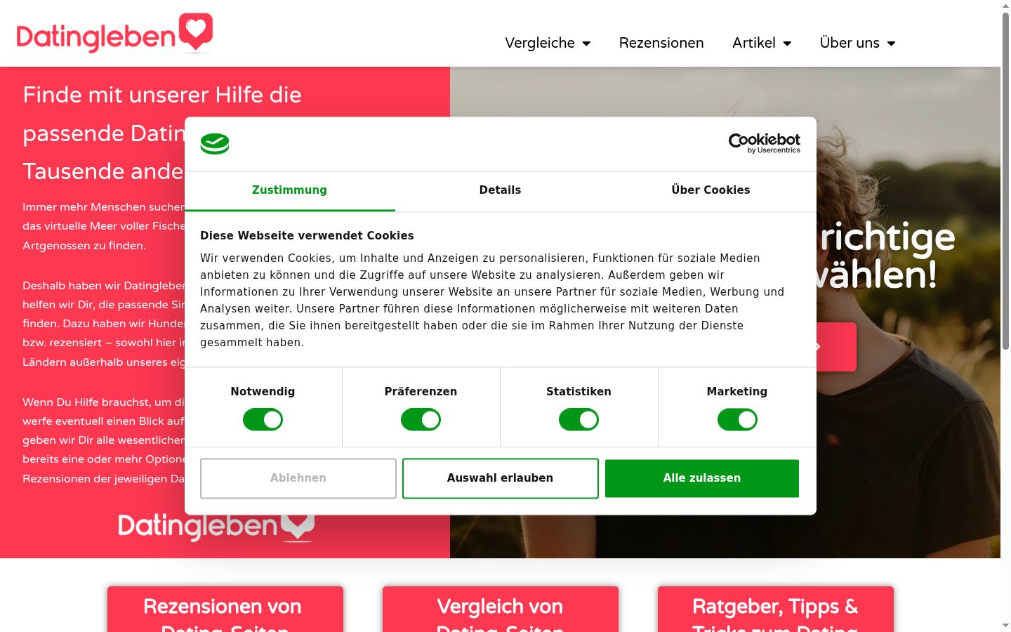 Screenshot des Einwilligungsbanners vor jeglicher Interaktion